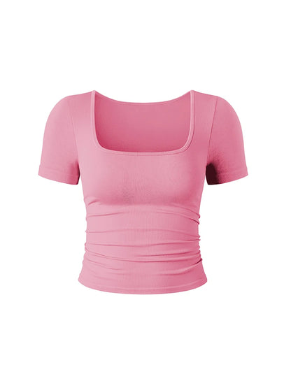 Summer Slim Sexy Women Sports Running Fitness Crop Tops Women's Classic Fashion Shorts Sleeves Crew Neck T-Shirt