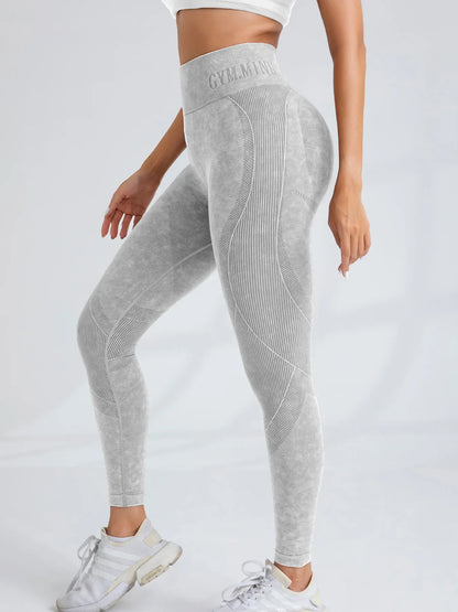Women Seamless Gym High Waist Yoga Pants Lifting Outdoor Sports Tight Waist Letter Sand Washed Pants Exercise Yoga Leggings
