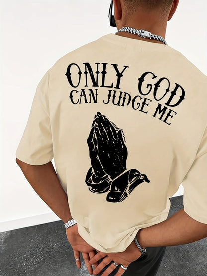 Men's cotton fashionable casual  loose only GOD CAN JUDGE ME printed round neck short sleeved T-shirt top