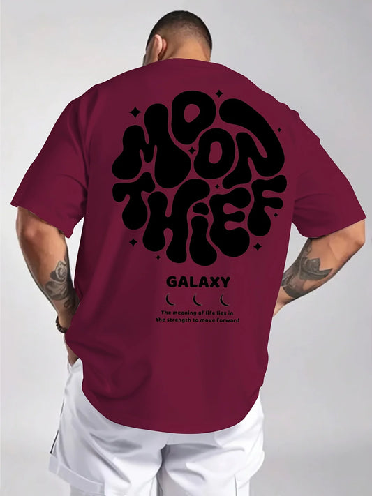 Men's 100% cotton fashionable casual loose plus size letter printed round neck short sleeved T-shirt