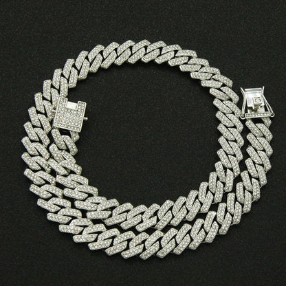Cuban Link Iced Out Necklace 14MM width Rhinestones Chain CZ Cuban Chain Necklace