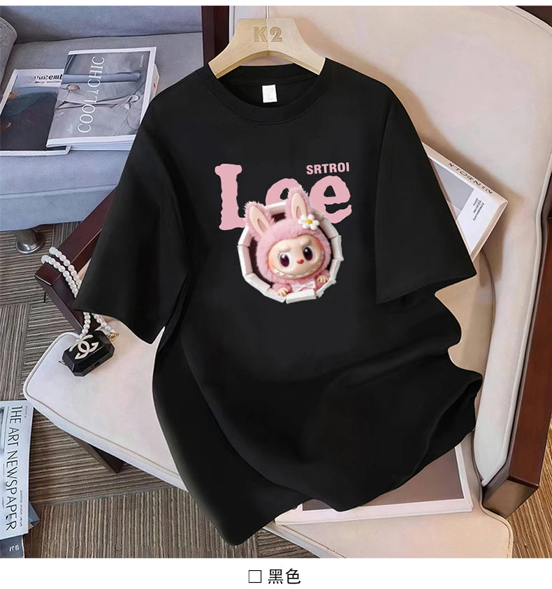 Cotton large-size printed T-shirt, fashionable loose short-sleeved