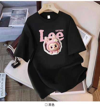 Cotton large-size printed T-shirt, fashionable loose short-sleeved