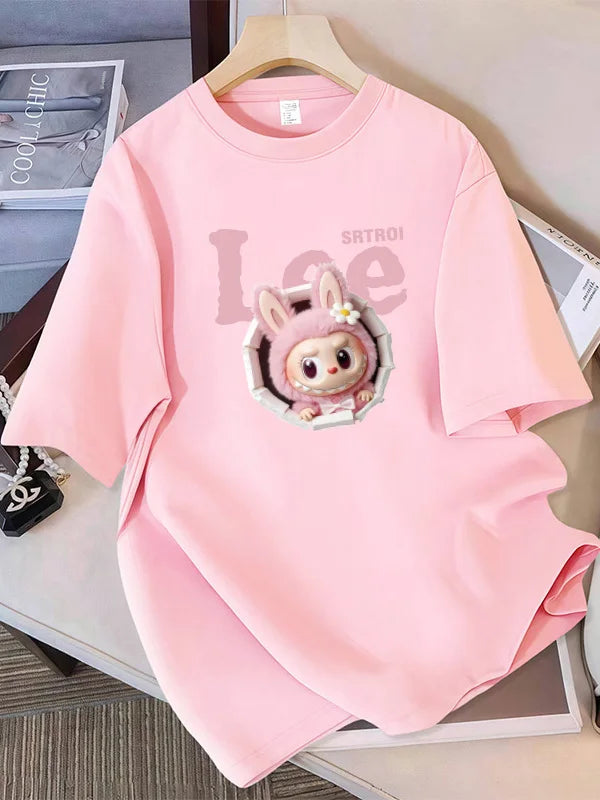 Cotton large-size printed T-shirt, fashionable loose short-sleeved