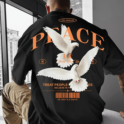 Men's  100% pure cotton fashionable casual loose and flat pattern printed sports round neck short sleeved T-shirt top