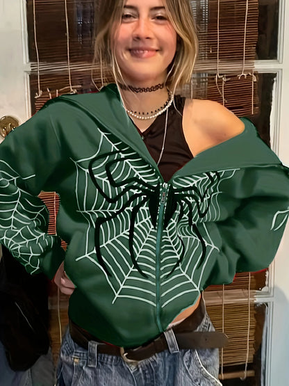 Cross Border Spider Web Zipper Sweater Women's Casual Trendy Hoodie
