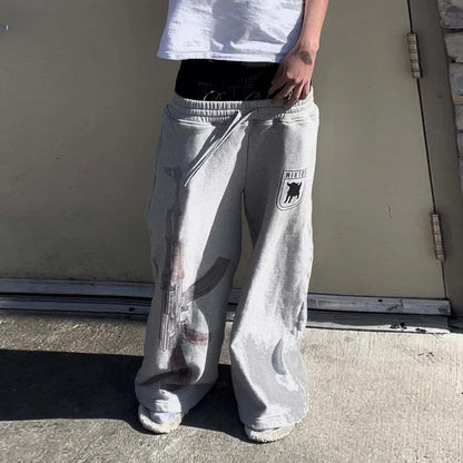 Y2K High-Waisted Printed Embroidered Street GuaLeg Double Waist Design Fashionablerd Pants Spring Summer Casual Straight