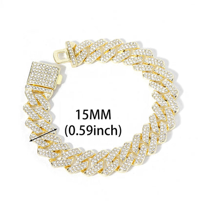 New Miami Iced Out Cuban Link Chain Bracelet For Men&Women Full Rhinestones Charms Hip Hop Jewelry 13mm Crystal Chain Party Gift