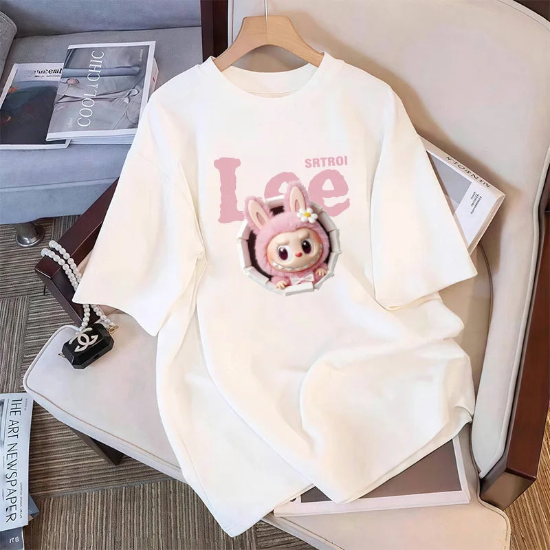 Cotton large-size printed T-shirt, fashionable loose short-sleeved