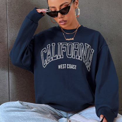Woman Sweatshirts California West Coast Print Female hoodie Long Sleeves O-neck Pullovers Sporty and Rich Clothing