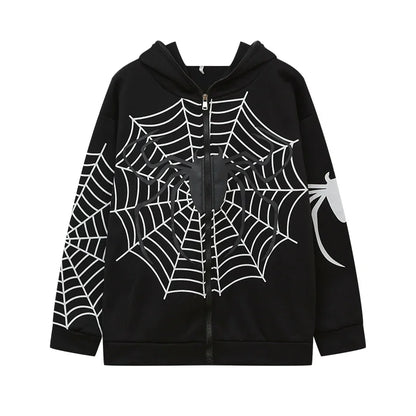 Cross Border Spider Web Zipper Sweater Women's Casual Trendy Hoodie