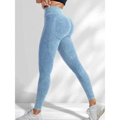 Women Seamless Gym High Waist Yoga Pants Lifting Outdoor Sports Tight Waist Letter Sand Washed Pants Exercise Yoga Leggings