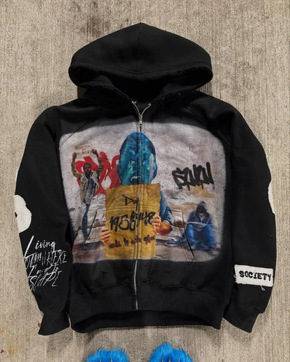 High Street Fashion Brand Clothing Clothing Set Letter Print Zipper Hoodie Men Y2k Goth Oversized Sweatshirt Women