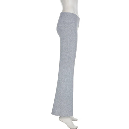 IAMSURE Casual Sexy Basic Solid Flare Pants Y2K Slim Low-Waisted Boot Cut Pants Women Fashion Streetwear Lady