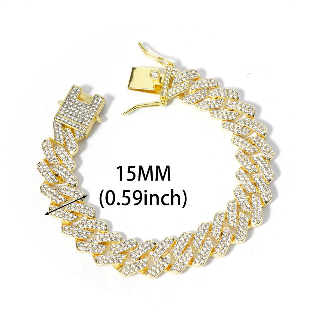 New Miami Iced Out Cuban Link Chain Bracelet For Men&Women Full Rhinestones Charms Hip Hop Jewelry 13mm Crystal Chain Party Gift