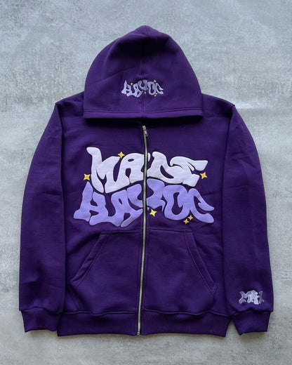 Y2k American Colorful Letter Print Zipper Hoodie Men Fashion High Street Oversized Sweatshirt Women Retro Casual Jacket