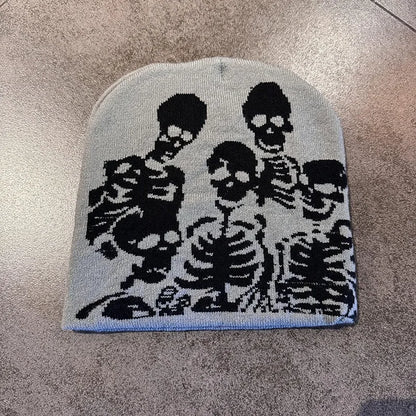 Skull Skeleton Beanie, Halloween Cap, Stretchy Skull Cap Casual Streetwear