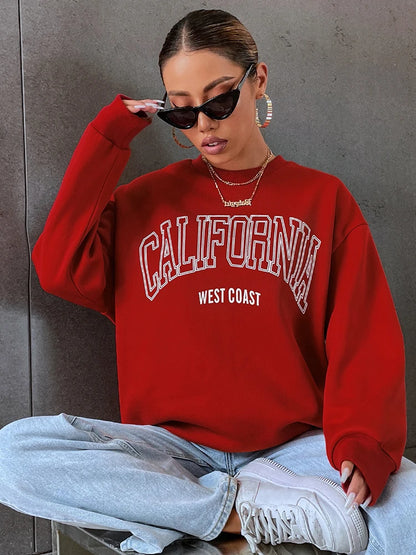Woman Sweatshirts California West Coast Print Female hoodie Long Sleeves O-neck Pullovers Sporty and Rich Clothing