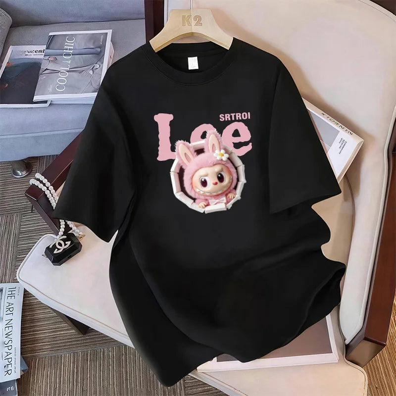 Cotton large-size printed T-shirt, fashionable loose short-sleeved