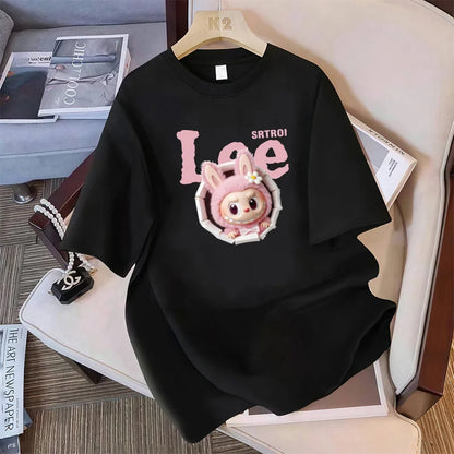 Cotton large-size printed T-shirt, fashionable loose short-sleeved