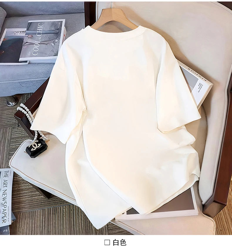 Cotton large-size printed T-shirt, fashionable loose short-sleeved