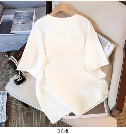 Cotton large-size printed T-shirt, fashionable loose short-sleeved