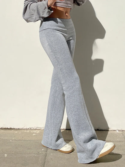 IAMSURE Casual Sexy Basic Solid Flare Pants Y2K Slim Low-Waisted Boot Cut Pants Women Fashion Streetwear Lady