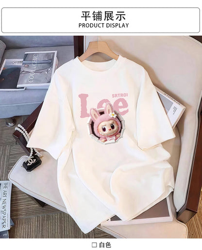 Cotton large-size printed T-shirt, fashionable loose short-sleeved