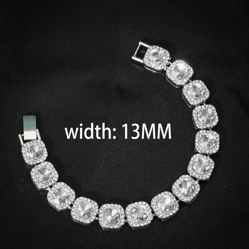 New Miami Iced Out Cuban Link Chain Bracelet For Men&Women Full Rhinestones Charms Hip Hop Jewelry 13mm Crystal Chain Party Gift