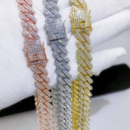Cuban Link Iced Out Necklace 14MM width Rhinestones Chain CZ Cuban Chain Necklace