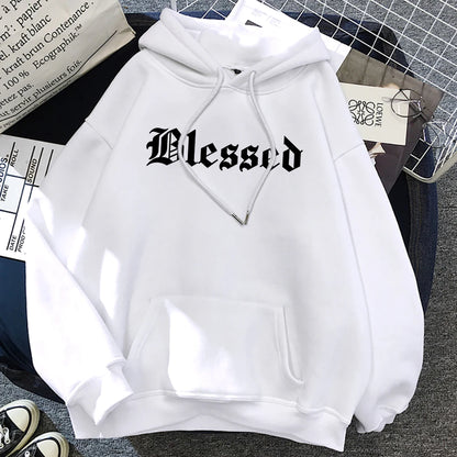 Blessed  Printed Hoodies Women Street Style  Hoody Autumn Loose Fleece Clothing Comfortable Pullover Sweatshirt