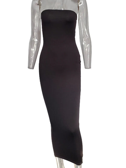 Women's Dress Solid Color Sexy Sleeveless Chest Wrapped Long Beach Dress
