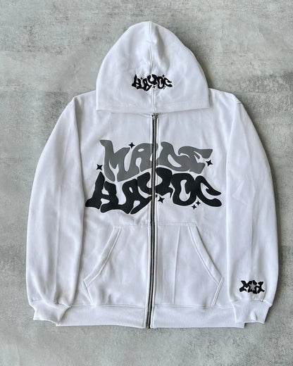 Y2k American Colorful Letter Print Zipper Hoodie Men Fashion High Street Oversized Sweatshirt Women Retro Casual Jacket