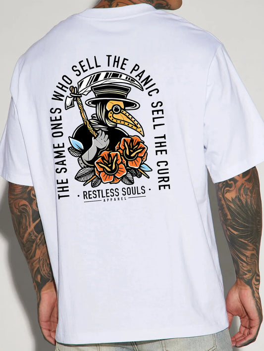 Men's Fashionable Casual Loose Large Back Pattern Printed Round Neck Short Sleeve T-shirt Top