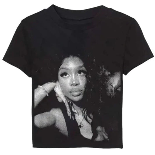 T Shirt Women's Graphics Tees Retro Short Sleeves Slim Y2K Clothing Black T-shirts