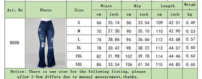 Denim Womens Pants High-stretch Ripped Jeans High-waisted Flared for Women