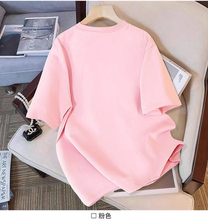 Cotton large-size printed T-shirt, fashionable loose short-sleeved