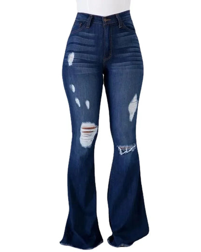 Denim Womens Pants High-stretch Ripped Jeans High-waisted Flared for Women