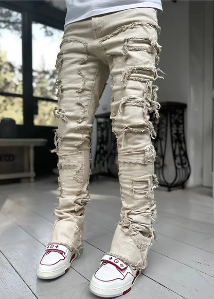 Men's Stacked Jeans Ripped Slim Fit Pht Denim Jeans
