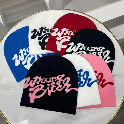 Casual Skullies Y2k Ins Hip Hop Cap Cold Cap Men Women Beanie Bonnet Letter Printing Knitting Cap Hat Gothic Wool Acrylic Warm