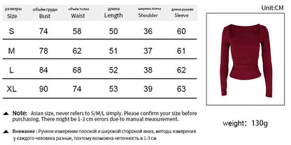Women Sexy Low Chest Solid Elegant T-shirt Streetwear Fashion Long Sleeves Casual Slim Versatile Female Tees