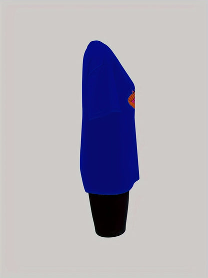 Women's casual loose fit large casual Graphic print round neck short sleeved T-shirt+shorts two-piece set