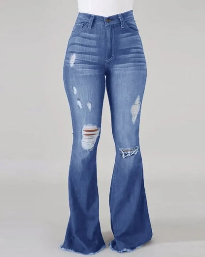 Denim Womens Pants High-stretch Ripped Jeans High-waisted Flared for Women