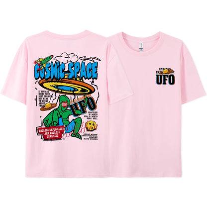 Cosmic Space Ufo Aliens Graphic Printed Male Tops Fashion Street T-ShirtCasual Cotton Tshirt Oversized Loose Tees