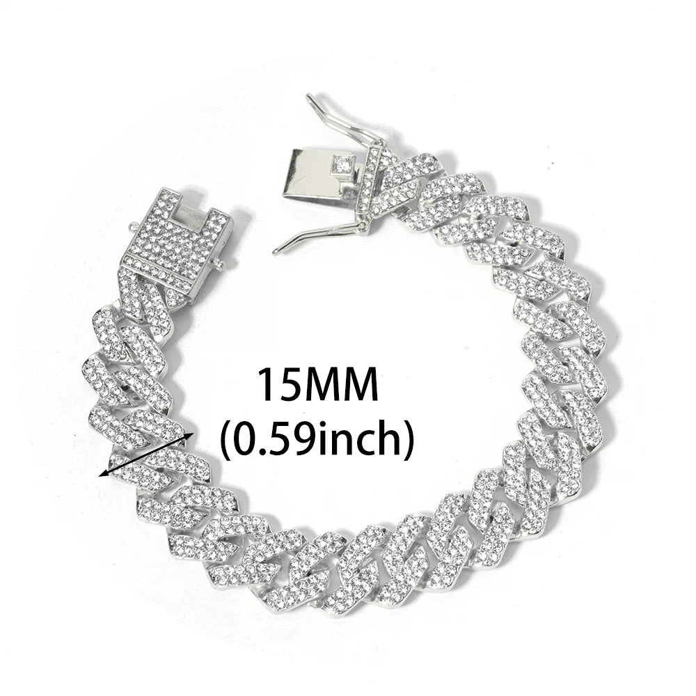 New Miami Iced Out Cuban Link Chain Bracelet For Men&Women Full Rhinestones Charms Hip Hop Jewelry 13mm Crystal Chain Party Gift