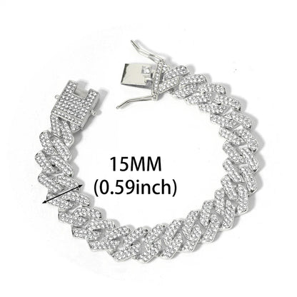 New Miami Iced Out Cuban Link Chain Bracelet For Men&Women Full Rhinestones Charms Hip Hop Jewelry 13mm Crystal Chain Party Gift
