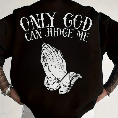 Men's cotton fashionable casual  loose only GOD CAN JUDGE ME printed round neck short sleeved T-shirt top