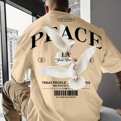 Men's  100% pure cotton fashionable casual loose and flat pattern printed sports round neck short sleeved T-shirt top