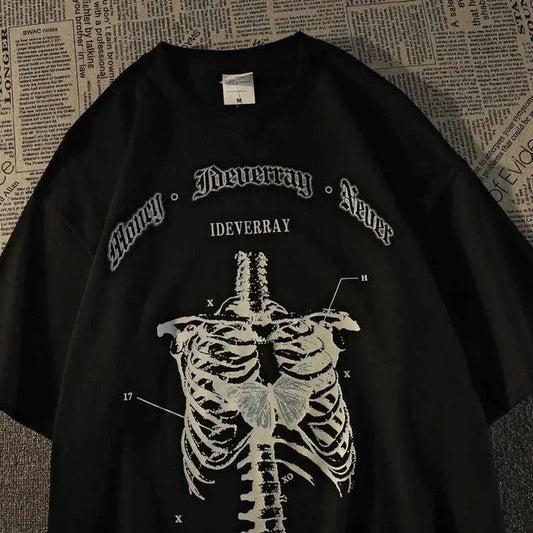 Aesthetic Women T Shirt Goth Skeleton Print Short Sleeve FemaleT-Shirts  Dark Fashion Streetwear Graphic Tee Unisex Tops