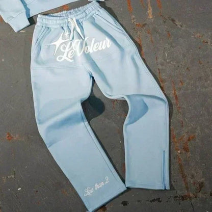 Neutral Street Hoodies and Jogging Sets, High Street Soft Sweatshirts and Pants Shorts Stylish Powder Blue and Brown Casual Wear